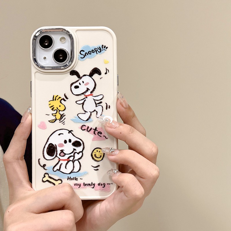 All New Electroplated Camera Skin Silicone Soft Case IPhone 11 12 13 14 Pro Max Fashion Wanita Hadiah Lucu Kartun Ponsel Case Lucu Indah Snoopy