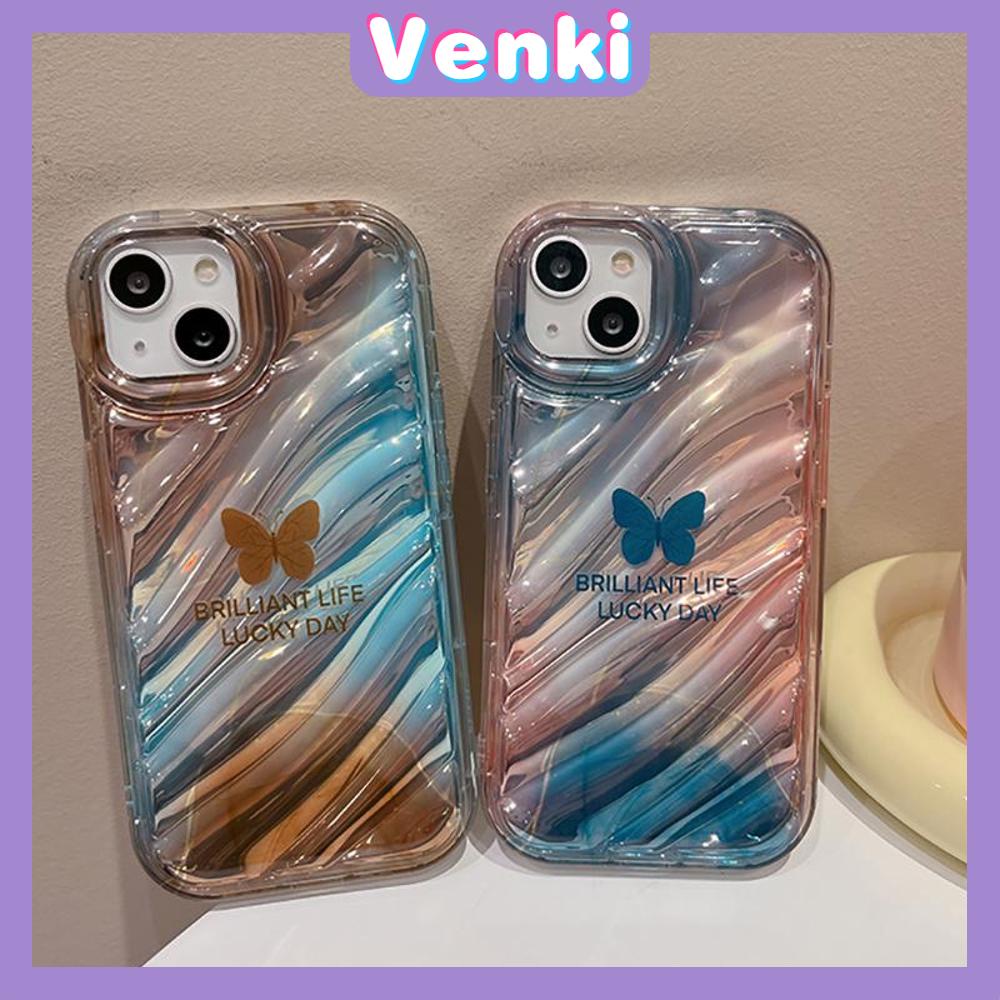 VENKI - Untuk iPhone 11 iPhone Case Laser Reflektif Bening Phone Case TPU Soft Shockproof Airbag Case Lucu Gradien Kupu-kupu Kompatibel dengan iPhone 14 13 Pro max 12 Pro 7Plus 8Plus