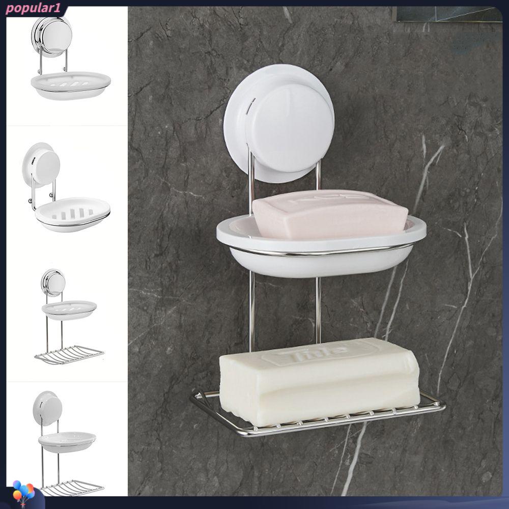Populer Sabun Piring Reusable Wall Mounted Double Layer Vacuum Sucker Cup Rak Organizer