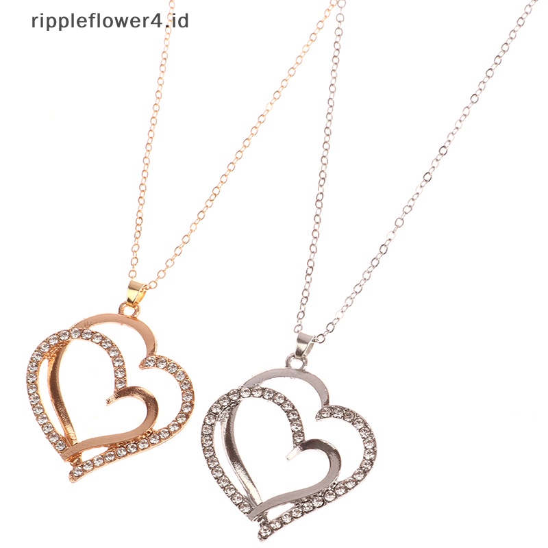 {rippleflower4.id} Indah Ganda Hati Kalung Anting Set Perhiasan Pesona Wanita Perhiasan Fashion Bridal Aksesori Set Hadiah Romantis~