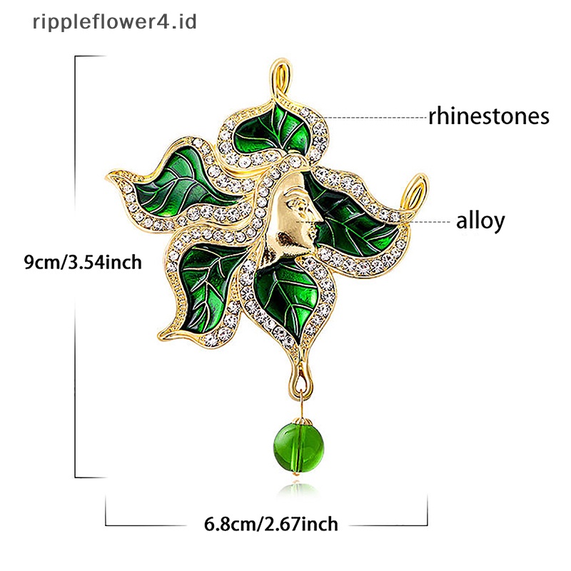 {rippleflower4.id} Fashion Vintage Daun Dewa Bros Untuk Wanita Unisex Kecantikan Hijau Enamel Berlian Imitasi Tanaman Korsase Pesta Kantor Bros Pin Hadiah~