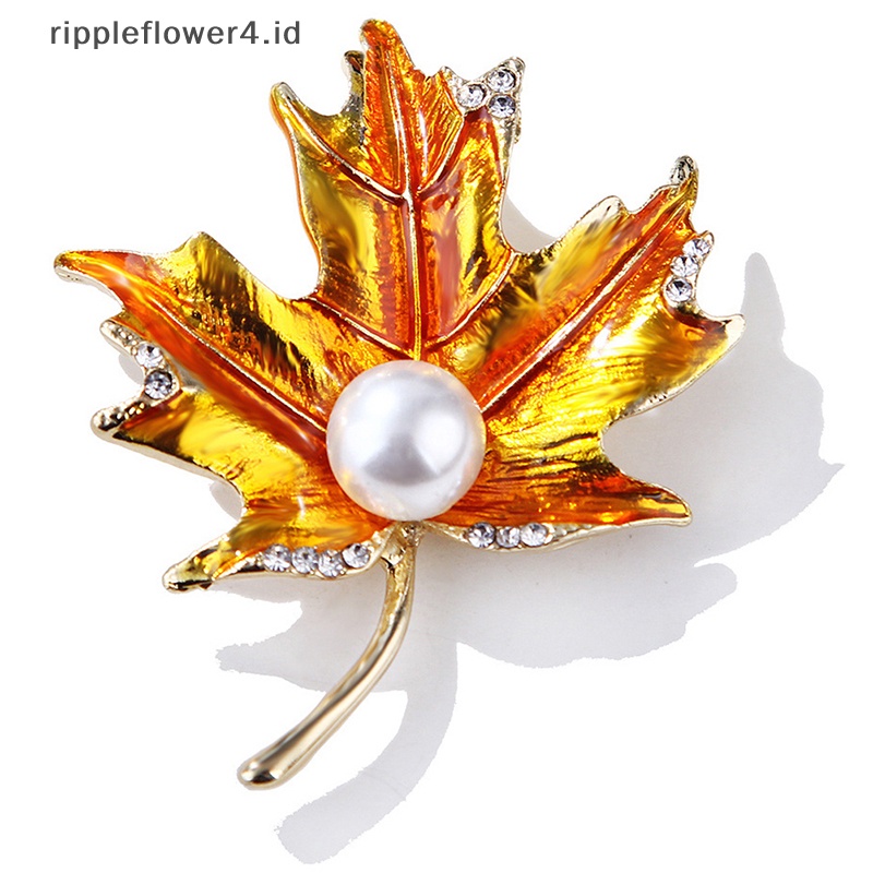 {rippleflower4.id} Maple Leaf Bros Mutiara Klasik Tanaman Bros Pin Aksesoris Perhiasan Wanita~