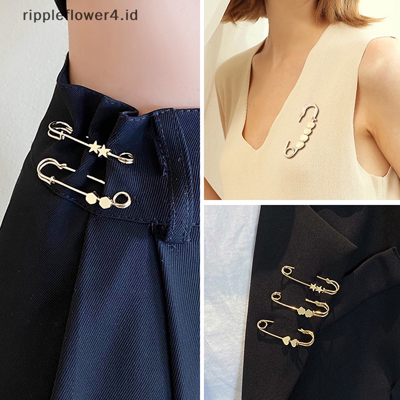 {rippleflower4.id} Pin Pinggang Rok Penyesuaian Adjustable Bros Emas Hati Bintang Tetap Pakaian Pinggang Celana Pinggang Berubah Artefak Kecil~