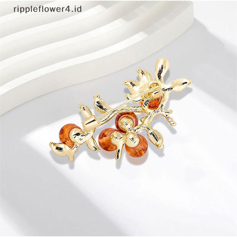 {rippleflower4.id} Wanita Bros Romantis Kristal Kesemek Kerah Pin Aksesoris Hadiah Mantel Pakaian Pin Perhiasan Hadiah~