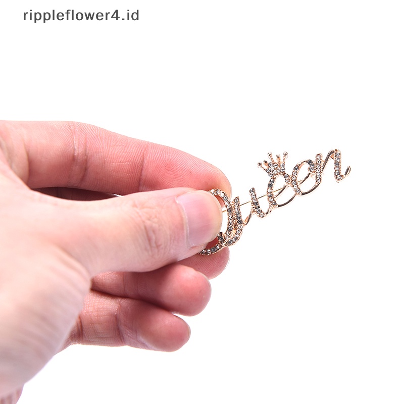 {rippleflower4.id} Fashion Wanita Berlian Imitasi Ratu Huruf Bentuk Mahkota Dekorasi Bros Pin Perhiasan~