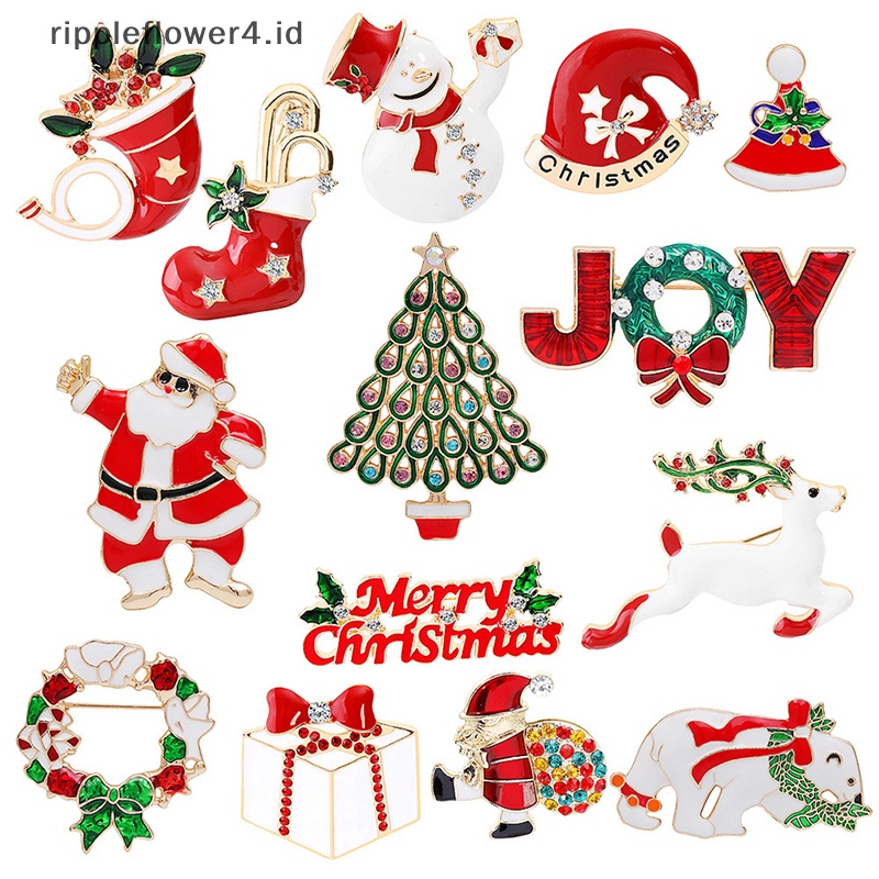 {rippleflower4.id} Fashion Wanita Snowman Santa Claus Pohon Topi Natal Bros Pin Perhiasan Hadiah~