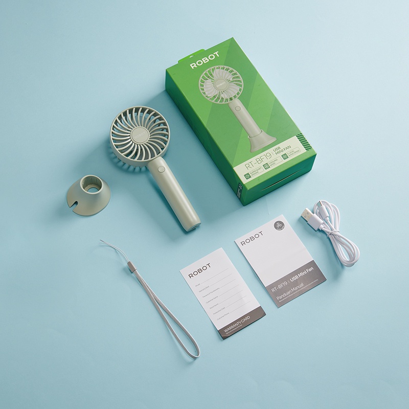 ( FAN BF-19 )- ROBOT USB Mini Fan Kipas Portable Kipas Angin Mini CAS CASAN RT-BF19 White Green - Garansi 1 Tahun