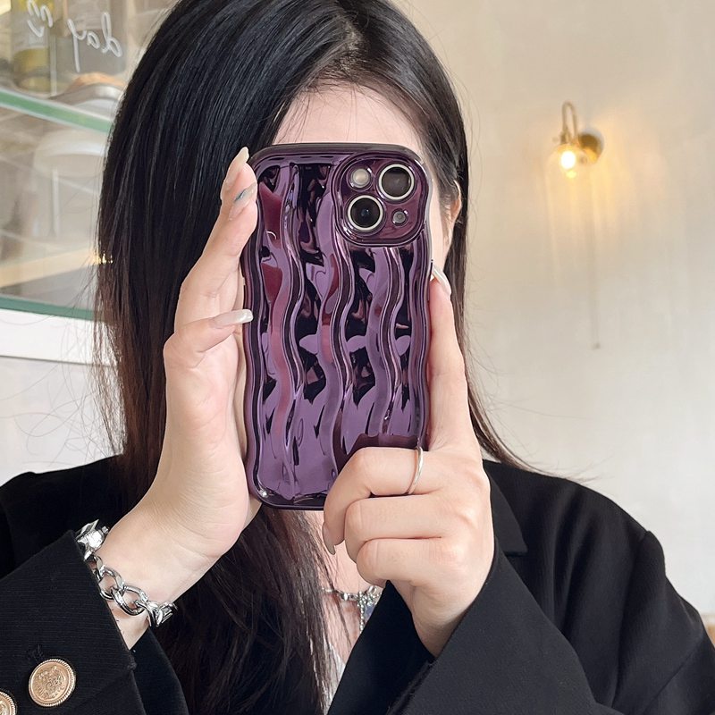 Shine Dark Purple Water Wave Soft TPU Case iP iPhone 12 13 14 Pro Max 11 Girl Woman New FTD Casing Apple