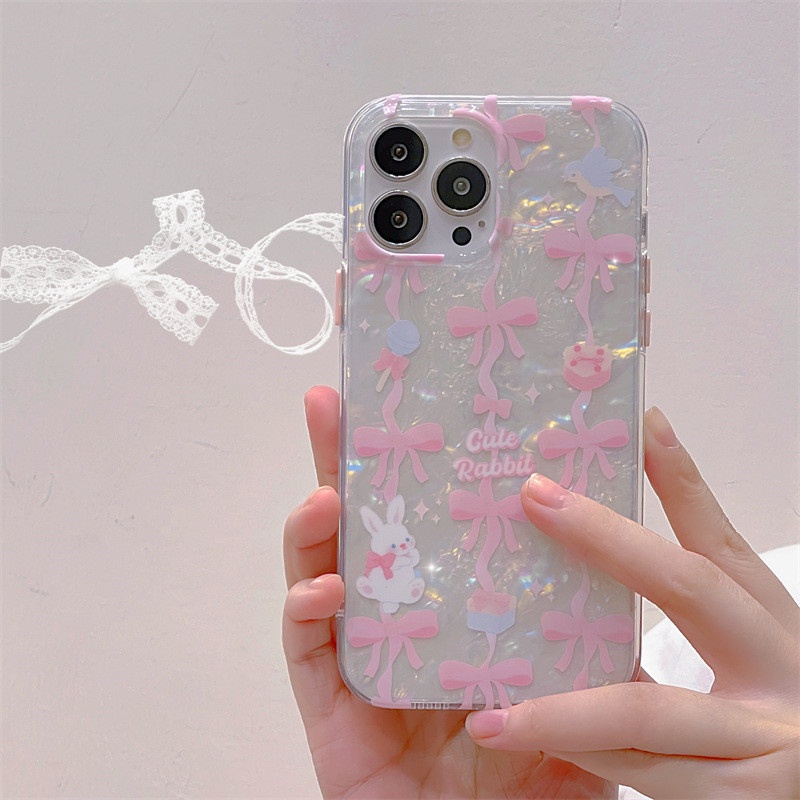 Ins Gaya Cocok Untuk iPhone 14 Pro Max iPhone Phone Case Double-layer Dicetak Pola Busur Kompatibel Dengan Iphone13 13pro 13prm iPhone 11 11pro 14plus 12Pro Max Shockproof TPU Phone Case