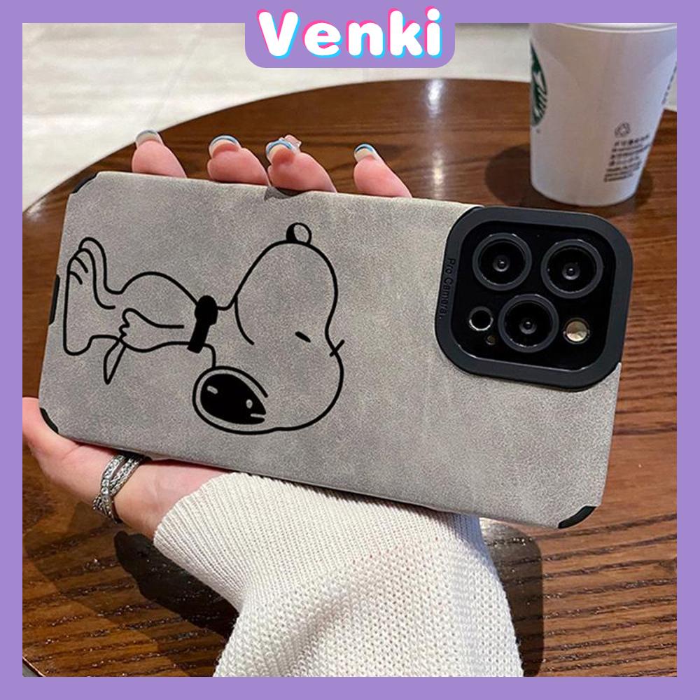 VENKI - Untuk iPhone 11 Case Leather Leather Pupil Eyes Suede Phone Case Soft Shockproof Airbag Case Pelindung Kamera Lucu Kartun Anjing Kompatibel dengan iPhone 14 13 Pro max 12 xr xs