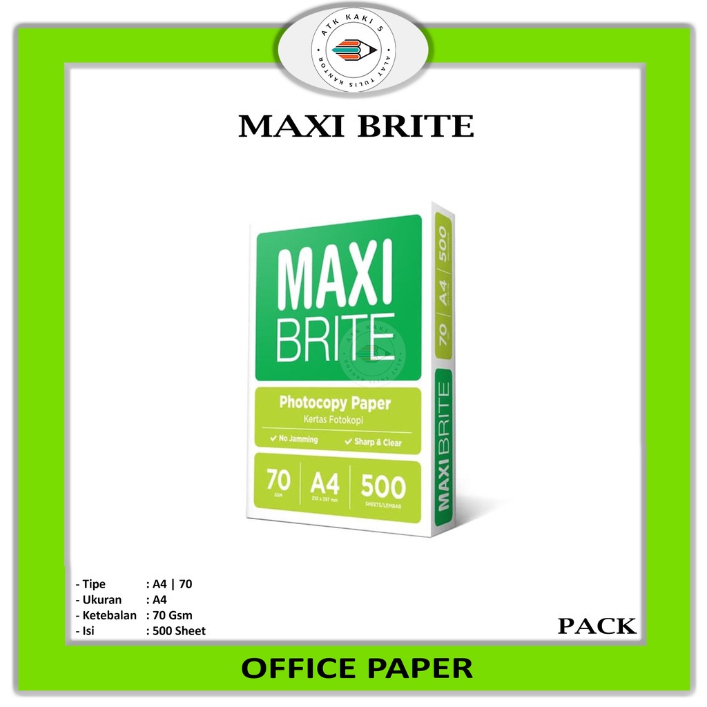 

MAXI BRITE - 70g A4 Kertas Fotokopi / Kertas Print - 1 Rim