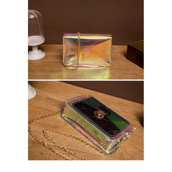 KH Tas Selempang Wanita Jelly Bag Motif Garis Laser Pvc Transparan Woman Bag Fashion Terbaru A61
