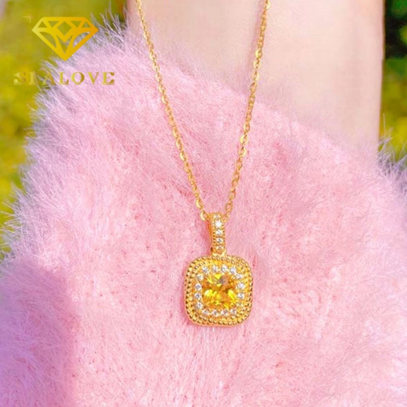 Kalung Titanium Wanita Anti Karat Berlian Kristal Kuning Emas 18K Mewah Cantik Korea Aksesoris Perhiasan