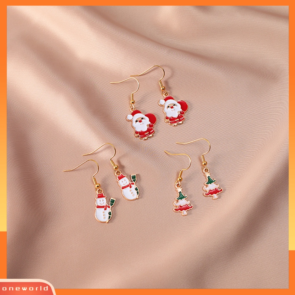 [WOD] 1pasang Anting Menjuntai Pohon Natal Snowman Dripping Oil Santa Claus Earrings Perhiasan Aksesori