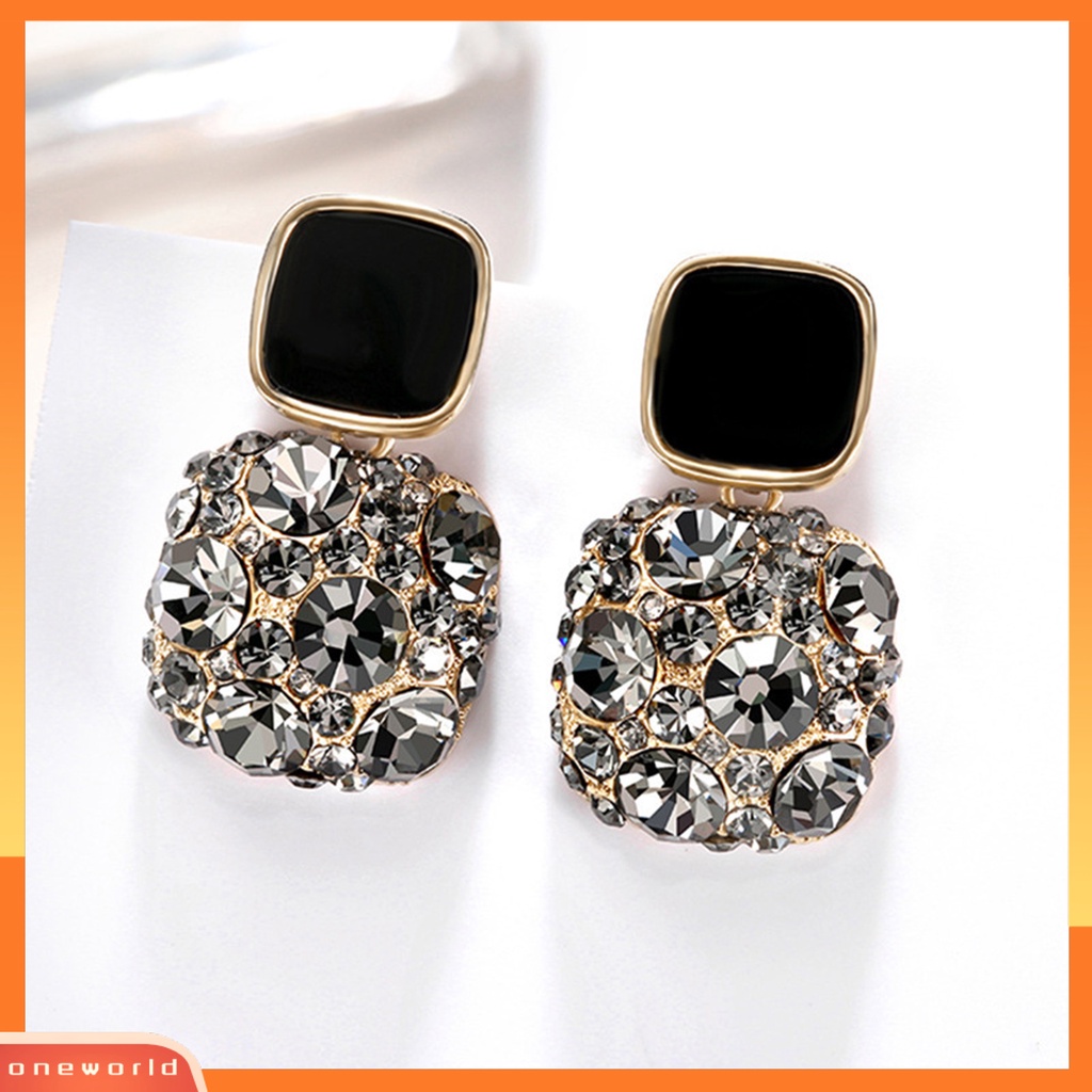 [WOD] 1pasang Anting Wanita Berlian Imitasi Persegi Vintage Fadeless Shiny Luxury Stud Earrings Untuk Hadiah