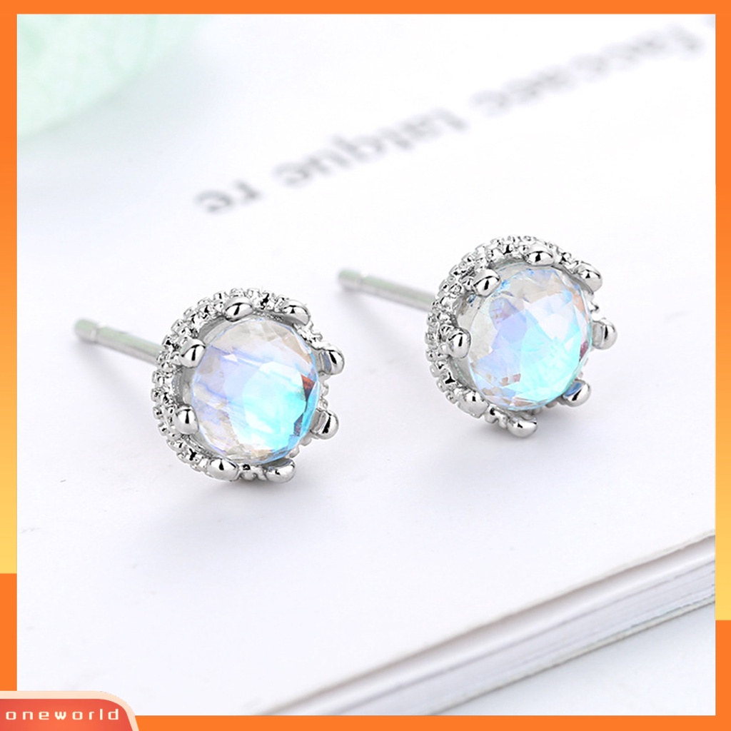 [WOD] 1pasang Ear Studs Gradient Gaya Klasik Temperamen Hias All-match Perhiasan Hadiah Bulat Wanita Mahkota Faux Moonstone Earrings Aksesoris Tunangan Untuk Pacaran