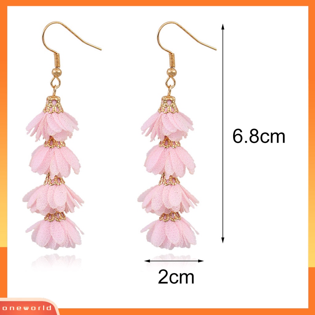 [WOD] 1pasang Tindik Multilayer Drop Earrings Kain Alloy Bunga Rumbai Kait Anting Perhiasan Hadiah