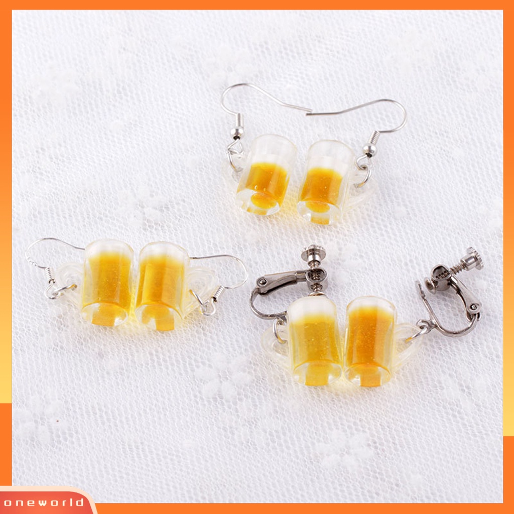 [WOD] 1pasang Anting Drop Hidup Lucu Paduan Botol Minum Liontin Klip Kait Anting Perhiasan Fashion