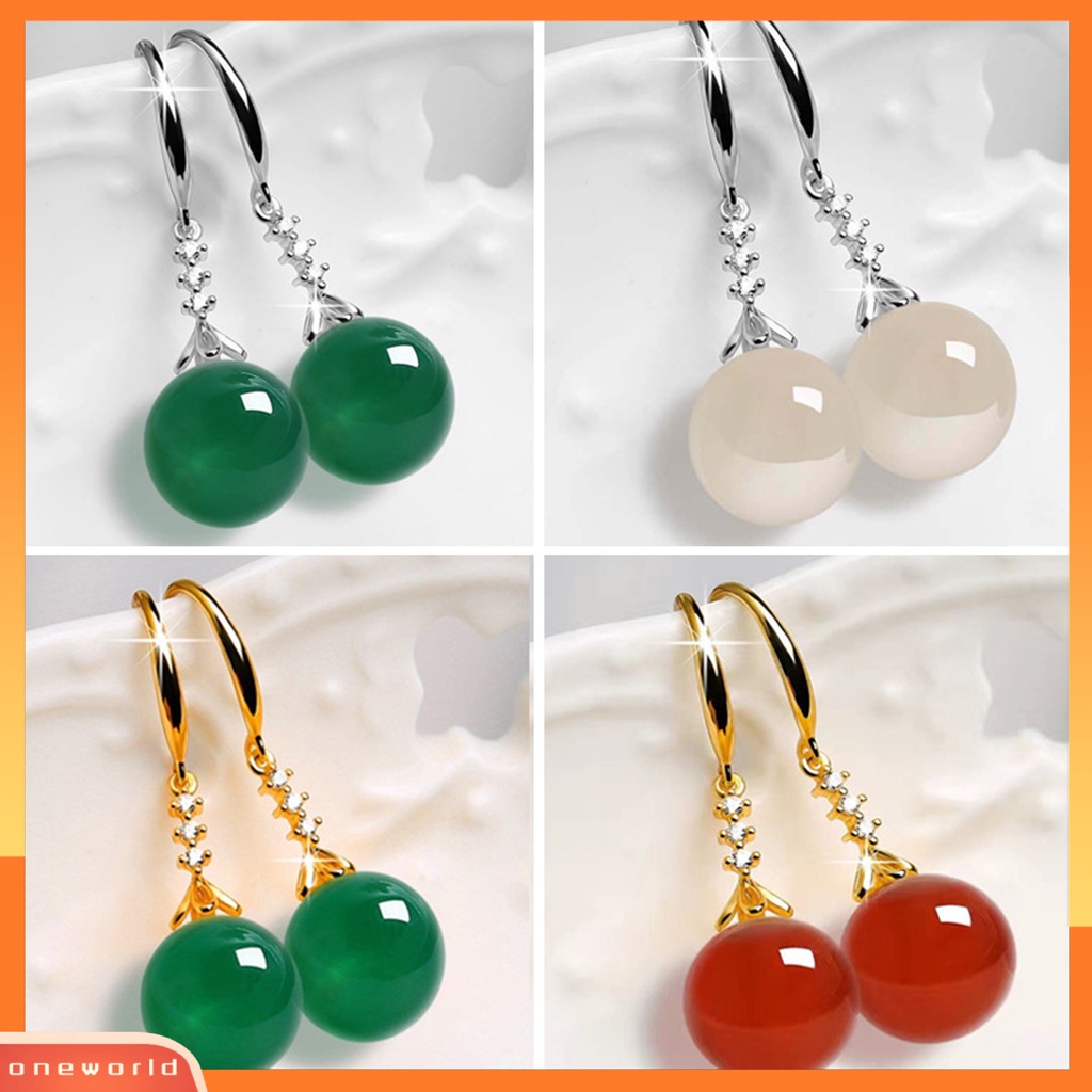 [WOD] 1pasang Anting Batu Akik Tidak Kebal Alergi Anggun Indah Pengerjaan Halus Shiny Bright Hook Earrings Untuk Perhiasan Fashion