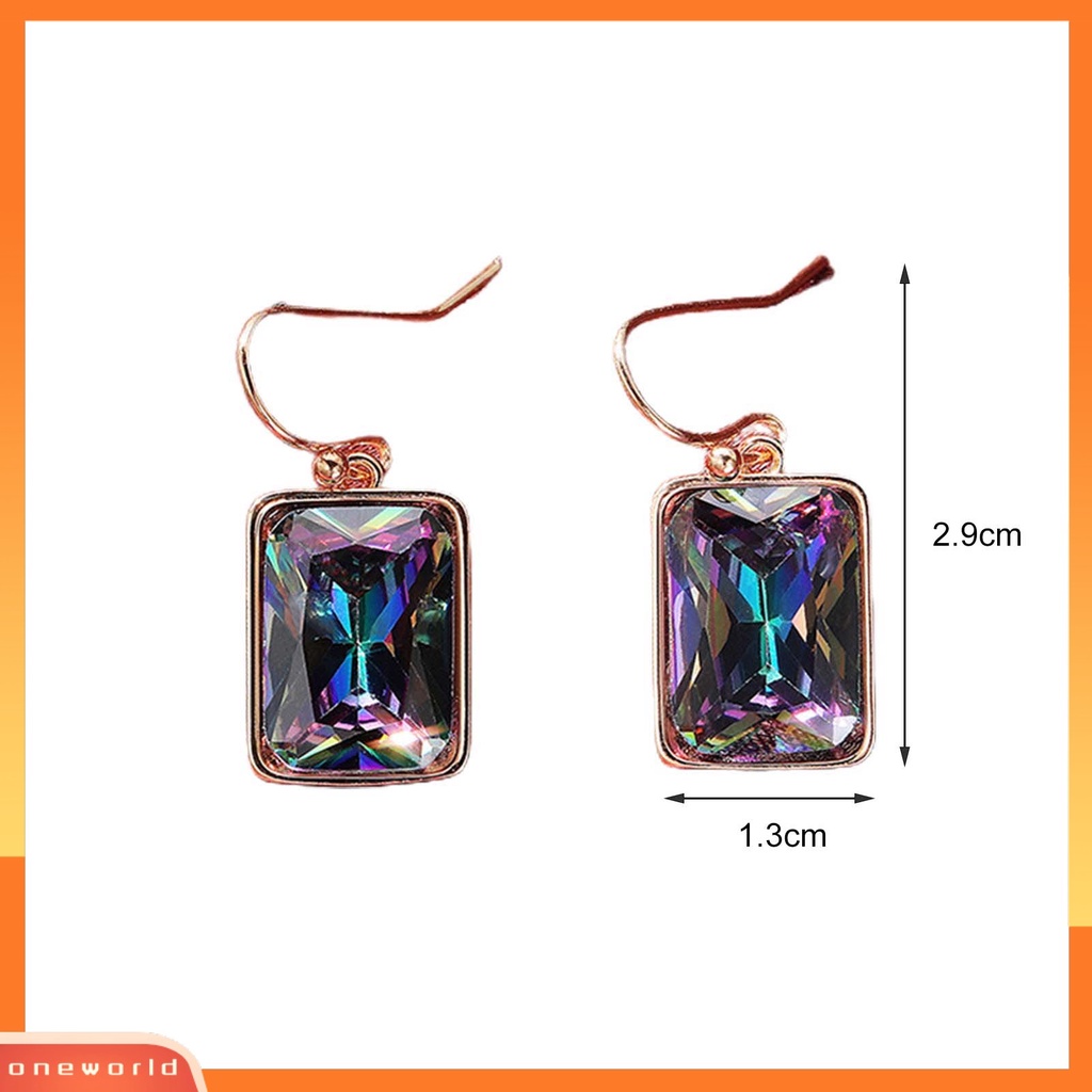 [WOD] 1pasang Shiny Luxury Drop Earrings Copper Multicolor Cubic Zirconia Anting Kait Perhiasan Pesta