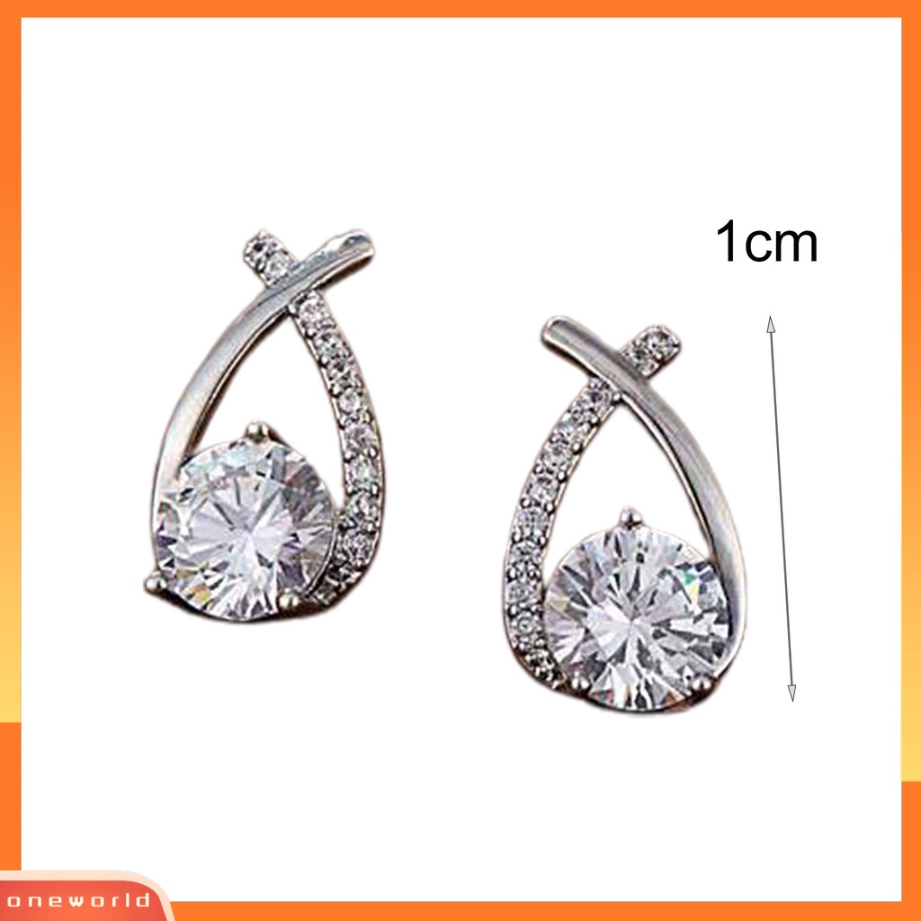 [WOD] 1pasang Anting Tusuk Wanita Cross-cut Rhinestones Perhiasan Tahan Lama Kilau Cerah Ear Studs Untuk Pernikahan