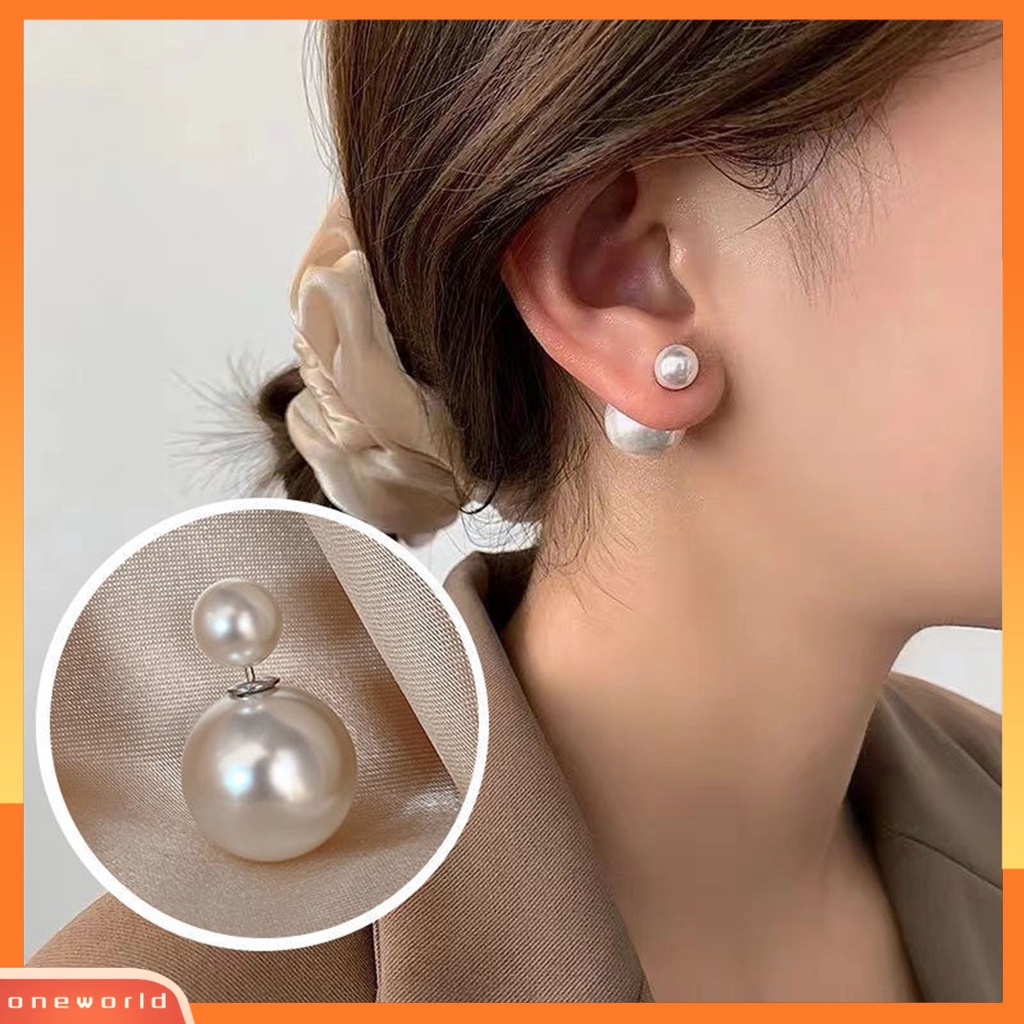 [WOD] 1pasang Ear Studs Temperamen Elegan Minimalis Geometris Electroplating Hias Hadiah Wanita Dua Sisi Besar Mutiara Imitasi Stud Earrings Perhiasan Untuk Pacaran