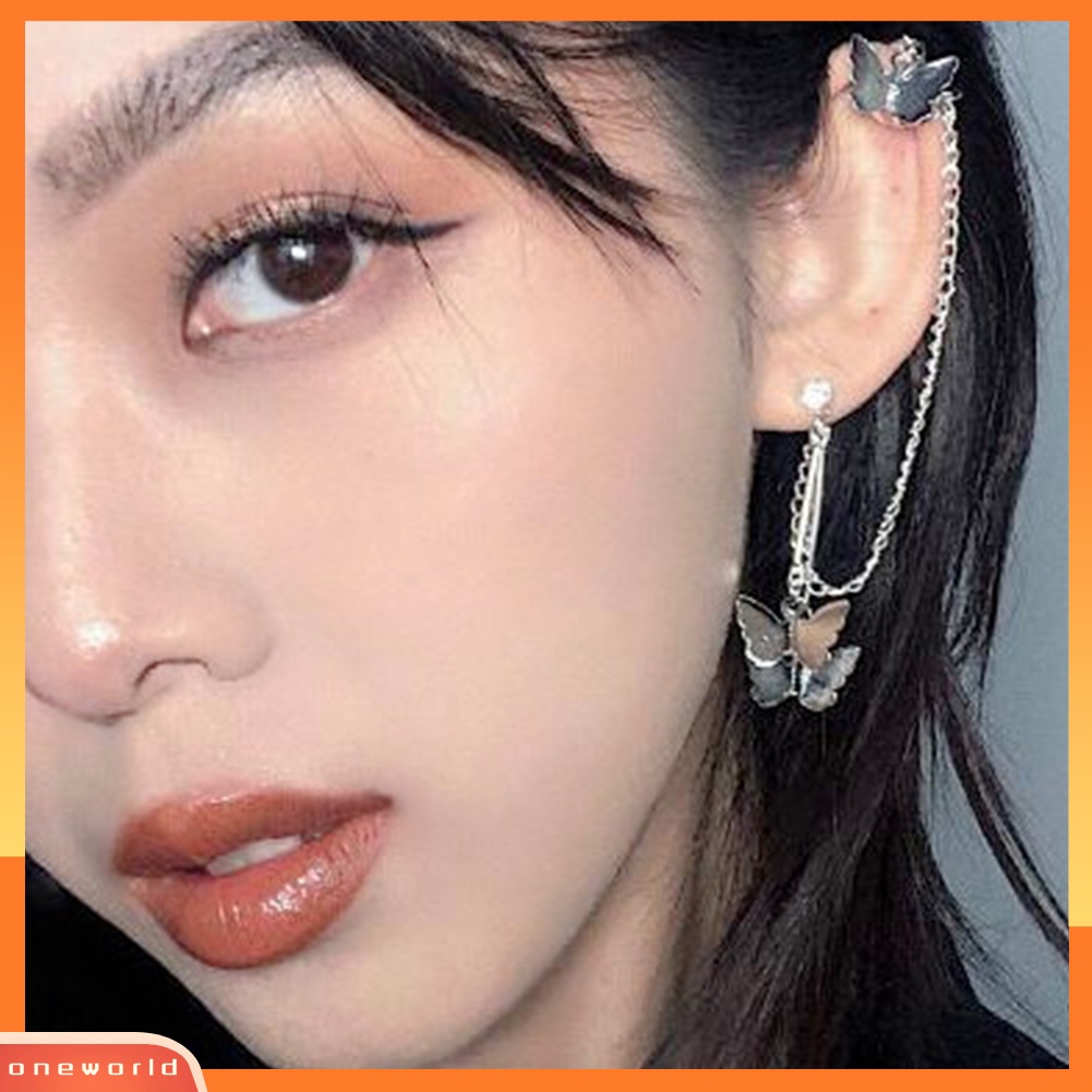 [WOD] 1pc Fashion Wanita Paduan 2in1 Kupu-Kupu Rantai Telinga Manset Klip Eardrop Anting