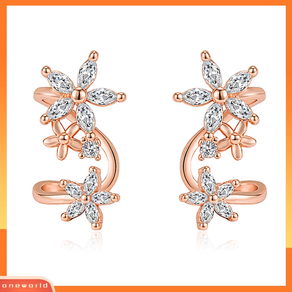 [WOD] 1pasang Anting Wanita Bentuk Bunga Arc Perhiasan Sparkling Cubic Zirconia Stud Earrings Untuk Pernikahan