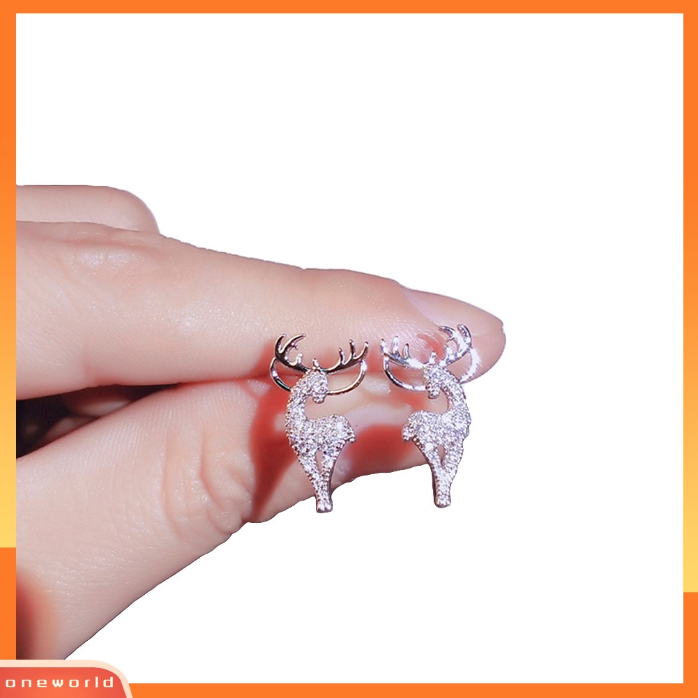 [WOD] Fashion Wanita Berlian Imitasi Elk Perak Disepuh Ear Stud Earrings Perhiasan Hadiah Xmas
