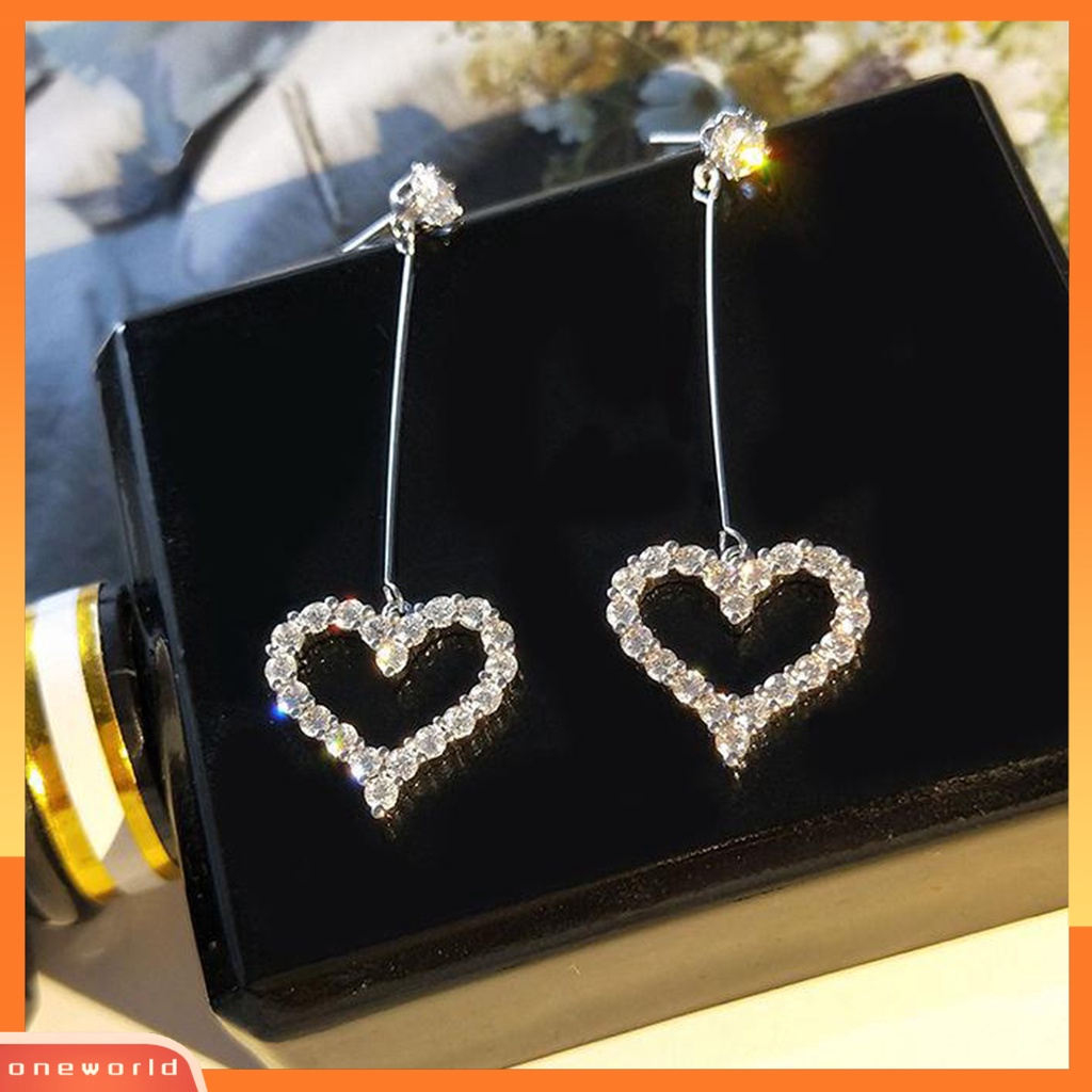 [WOD] Anting Tusuk Bentuk Hati All Matching Alloy Fancy Stud Pendant Untuk Hari Kasih Sayang