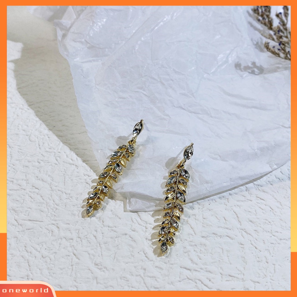 [WOD] 1pasang Drop Earrings Shiny Cubic Zirconia Bentuk Daun Indah Anting Gantung Perhiasan Pernikahan