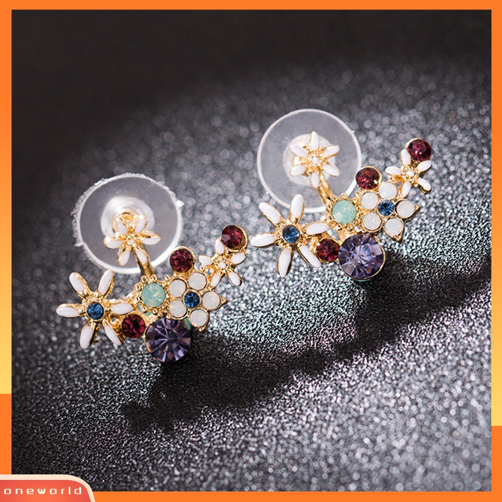 [WOD] Fashion Manis Warna-Warni Berlian Imitasi Bunga Pejantan Anting Wanita Lady Perhiasan Hadiah