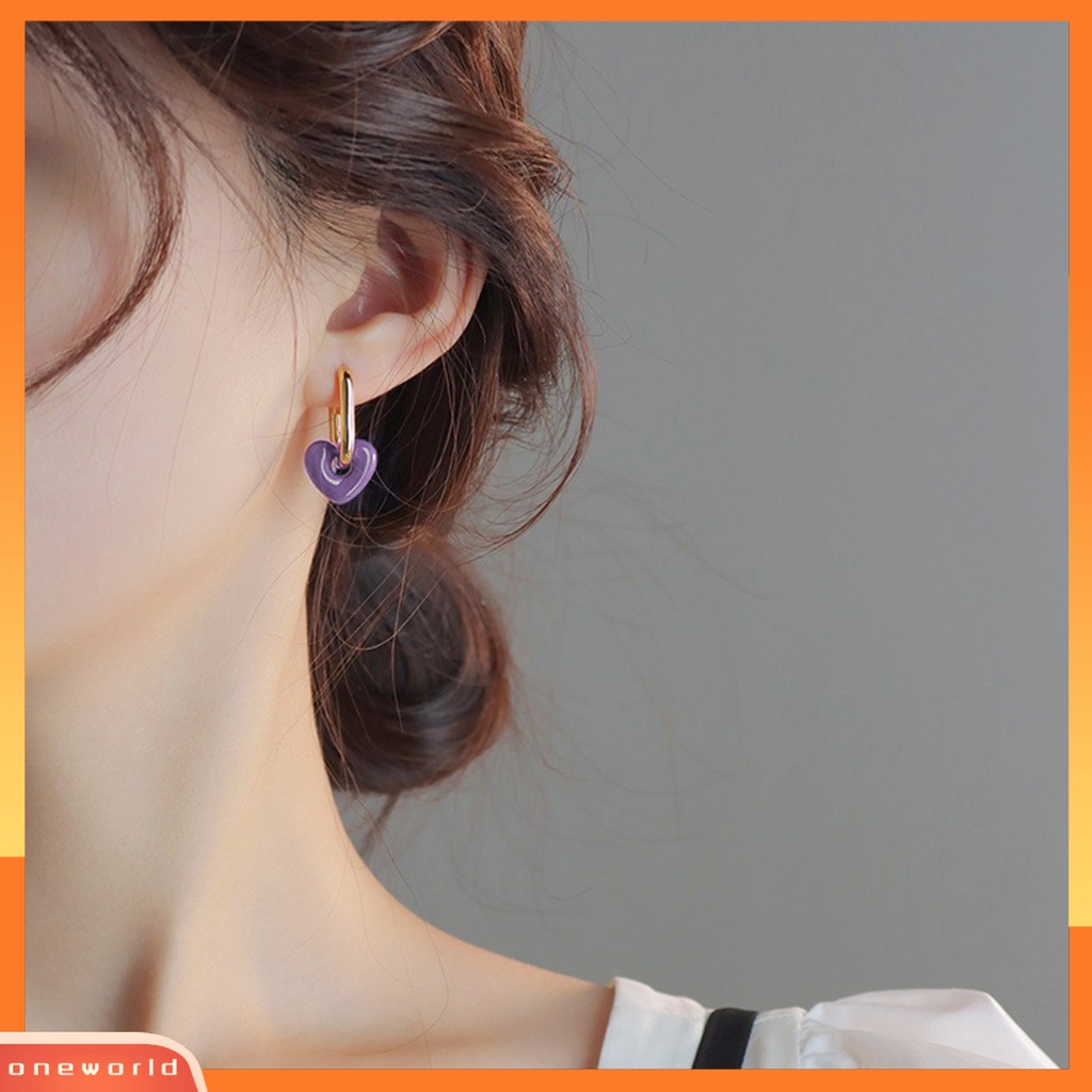 [WOD] 1pasang Anting Drop Heart Ear Buckle Alloy Gaya Korea Anting Menjuntai Warna Permen Untuk Prom