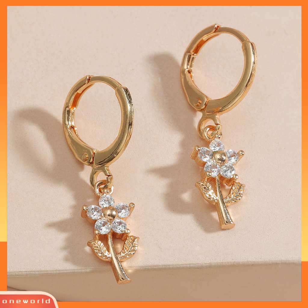 [WOD] Anting Pesta Liontin Bunga Wanita Elegan Berlian Imitasi Semua Pertandingan Ear Studs Perhiasan Aksesoris