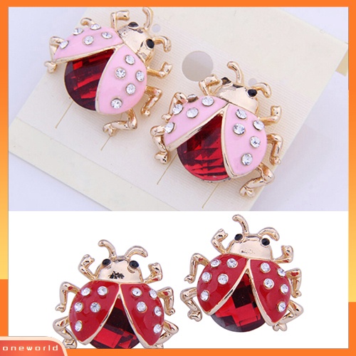 [WOD] Wanita Lucu Ladybird Bentuk Berlian Imitasi Ear Stud Kumbang Ladybug Hadiah Anting