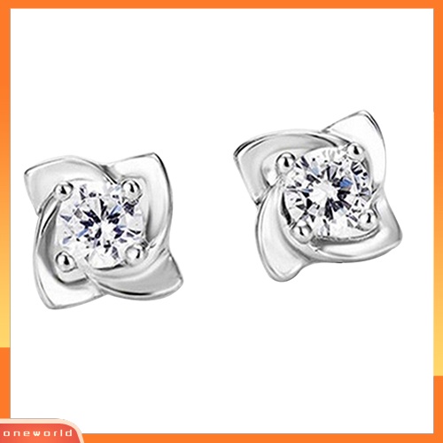 [WOD] Wanita Pernikahan Bunga Cubic Zirconia Perak Disepuh Ear Stud Earrings