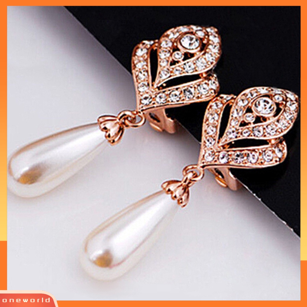 [WOD] Anting Daun Elegan Berlian Imitasi Menawan Bentuk Tetesan Air Ear Studs Untuk Pernikahan