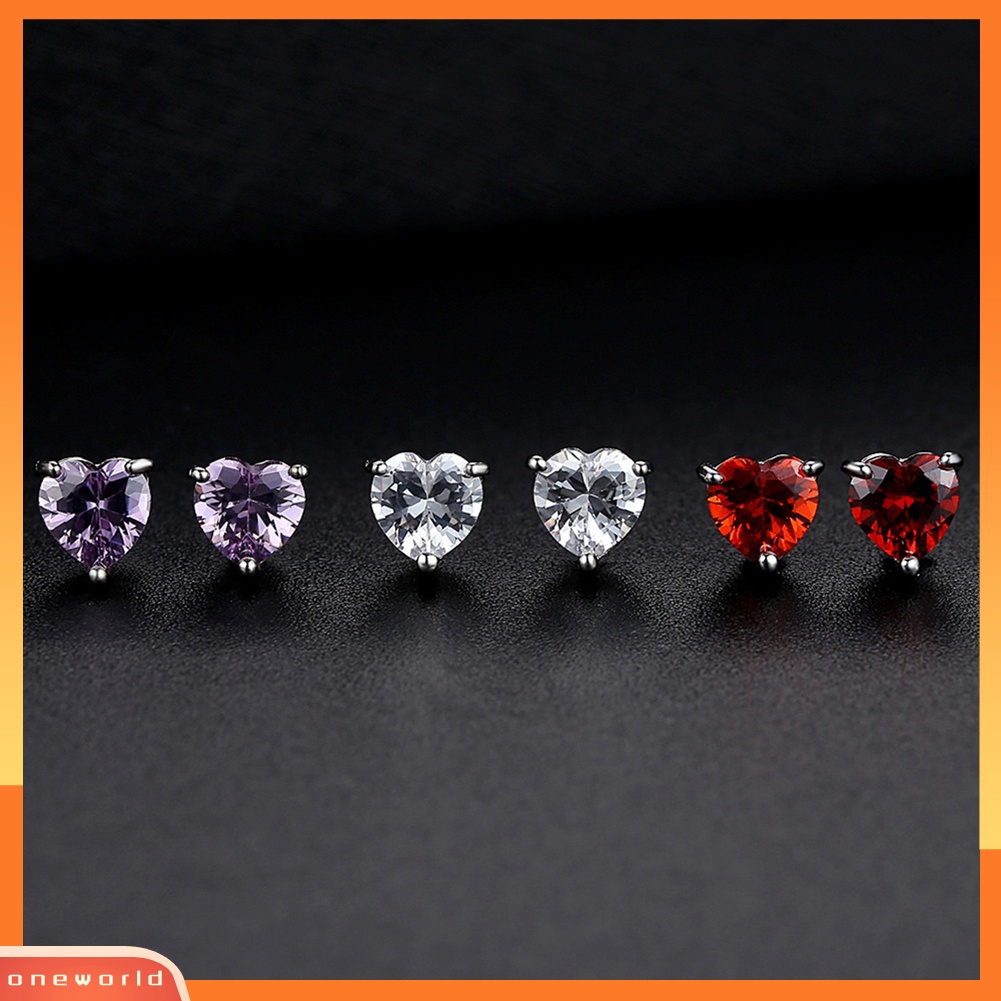 [WOD] Fashion Wanita Cinta Hati Liontin Zirconia Hias Telinga Stud Anting Hadiah Pernikahan