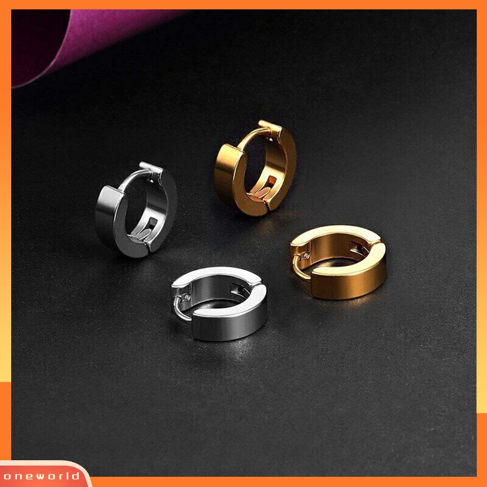 [WOD] 1pasang Fashion Keren Pria Stainless Steel Huggie Hoop Earrings Perhiasan Kasual