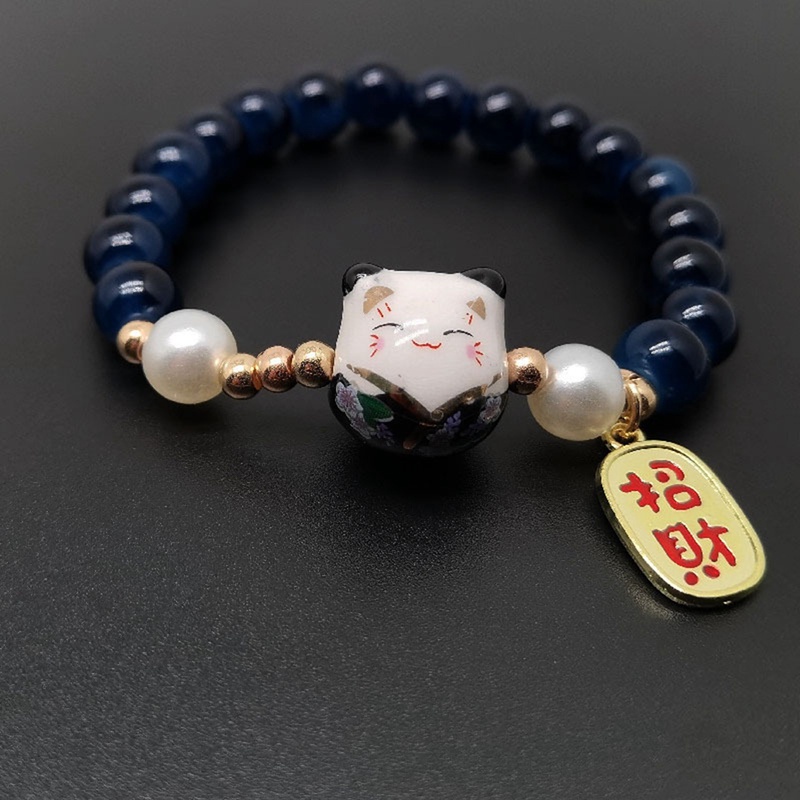 Lucky Cat Stone Beads Bracelet Bangles Sederhana Manis Gelang Keramik Untuk Wanita Gadis Hadiah Ulang Tahun Perempuan Pesona Perhiasan