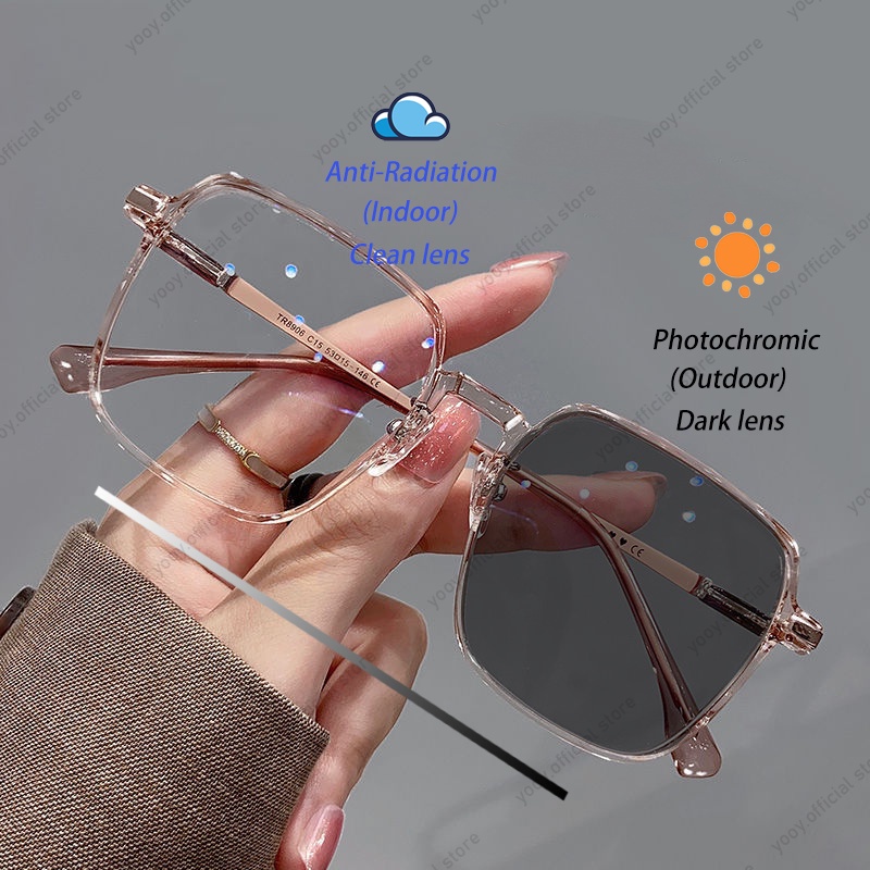 Kacamata photochromic anti Radiasi Fashion retro Kotak Untuk Wanita