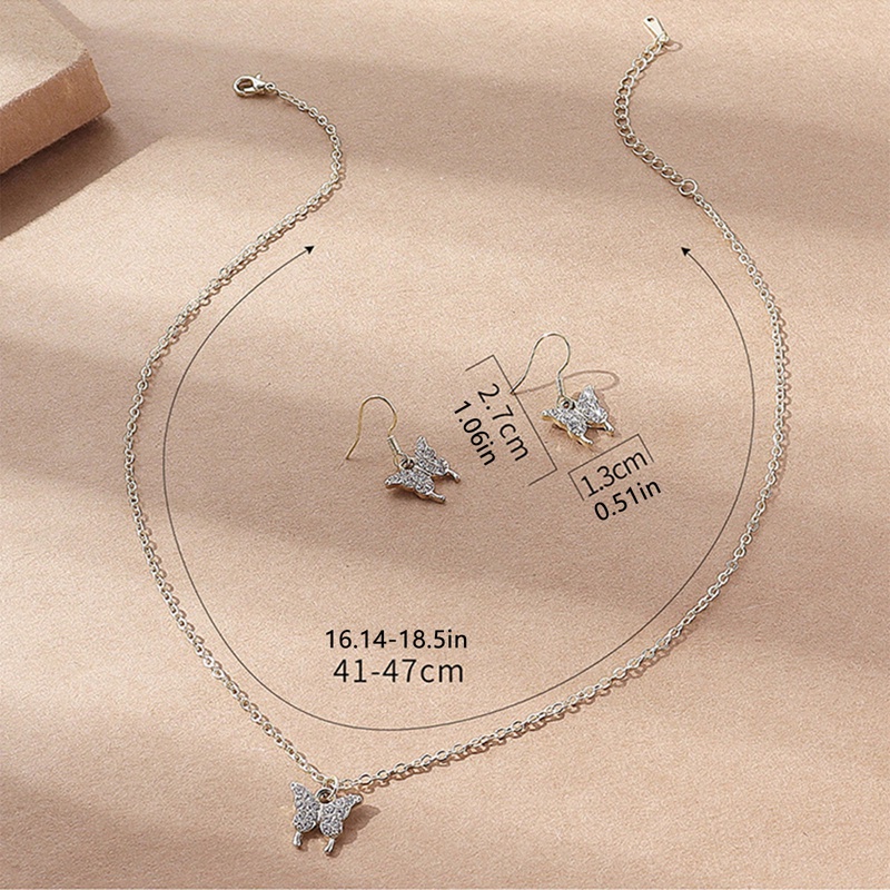 Fashion Baru925 Sterling Perak Set Perhiasan Bersinar Jernih Austria Kristal Bertatahkan Kupu-Kupu Pernikahan Liontin Kalung Anting