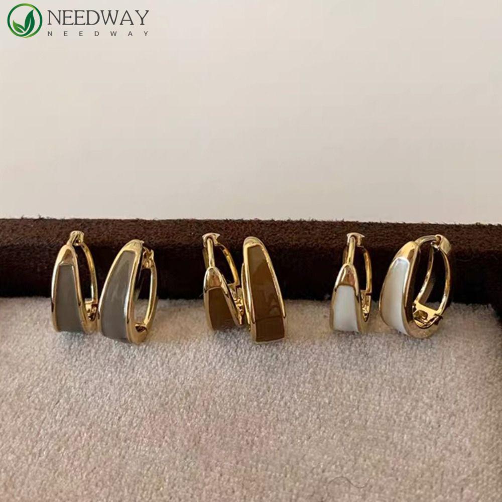 Needway Wanita Anting Hoop Minoritas Retro Menetes Minyak Gaya Perancis Pesta Tembaga Enamel Telinga Gesper