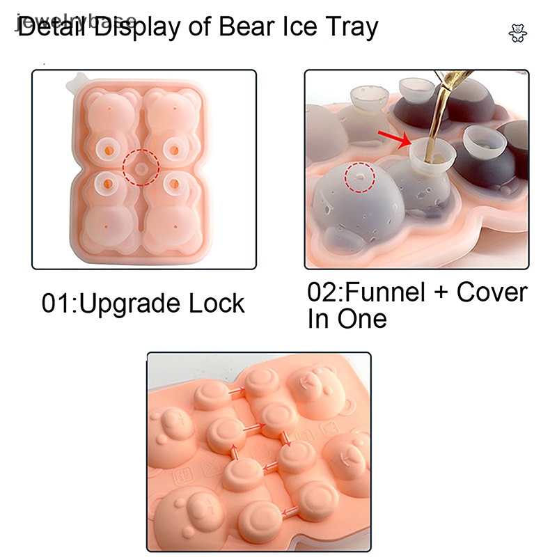 [jewelrybase] 2 /4 Grids 3D Bentuk Beruang Kecil Cetakan Es Batu Ice Tray Untuk Whiskey Cocktail Boutique