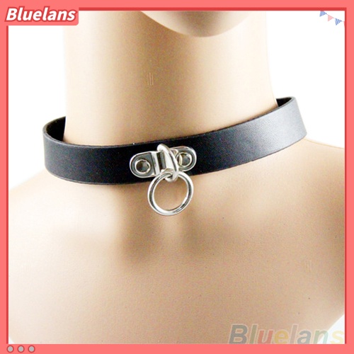 [BLS] Gothic Punk Lingkaran Choker Kerah Kalung Kulit Imitasi Cincin Leher Rantai Pendek
