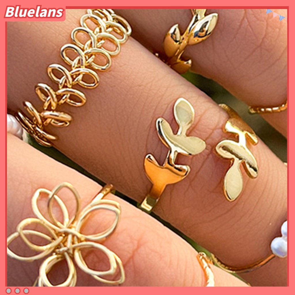 [BLS] 10pcs Cincin Jari Hollow Out Bunga Wanita Bohemian Electroplating Knuckle Rings Untuk Pesta