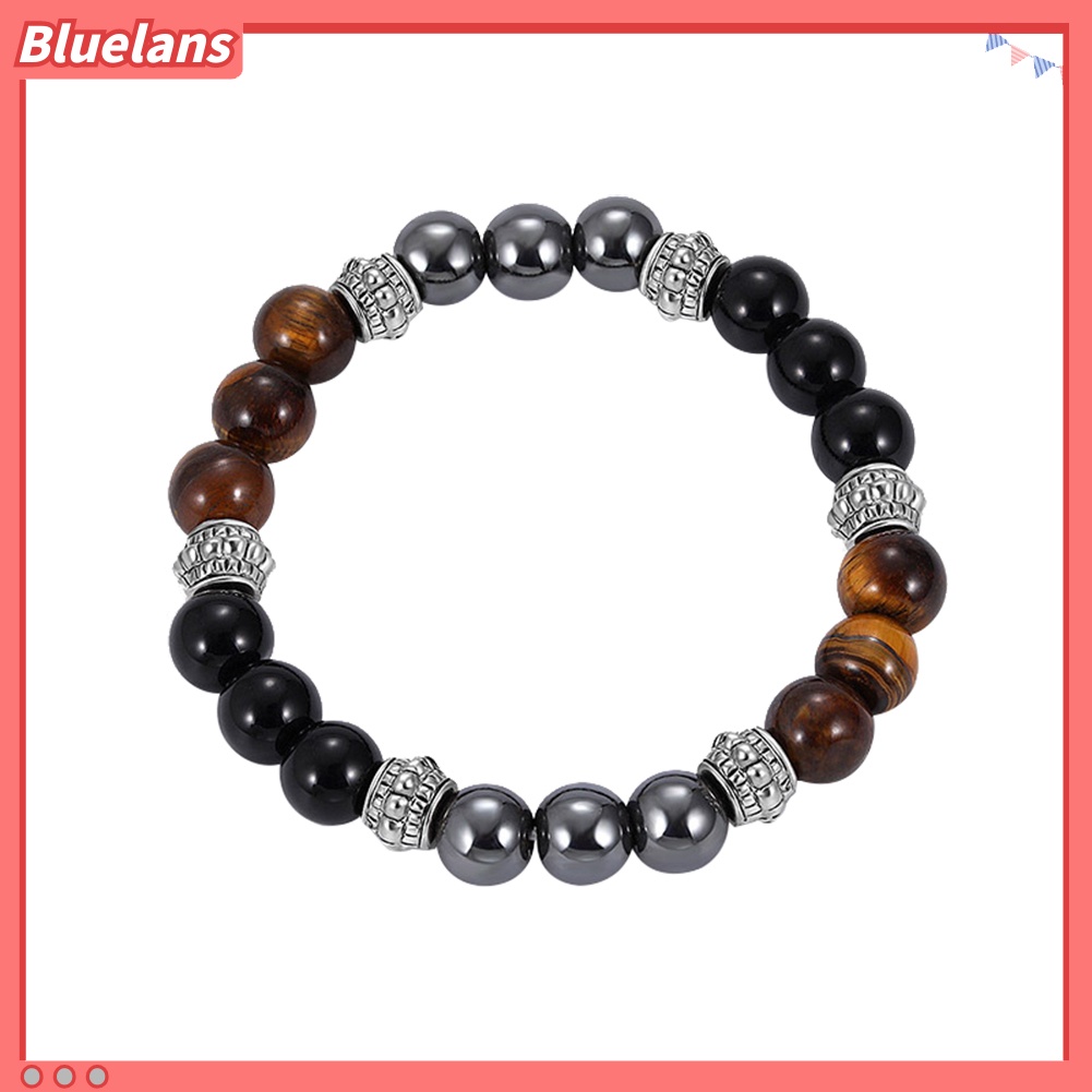 [BLS] Fashion Unisex Pumice Tiger Eye Stone Beads Gelang Pesona Tangan Perhiasan Pesta