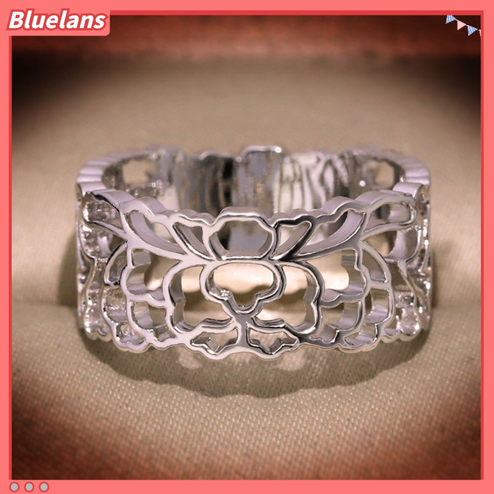 [BLS] Vintage Wanita Berongga Bunga Cubic Zirconia Jari Cincin Perhiasan Pesta Pengantin