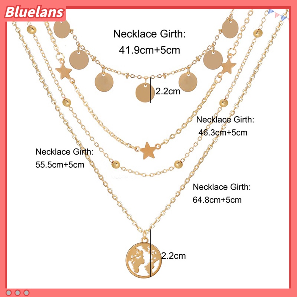 [BLS] Wanita Kalung Tahan Lama Warna Solid Stainless Indah Multi Bentuk Dekoratif Kreatif Multi-layer Bintang Payet Lady Liontin Perhiasan Perempuan