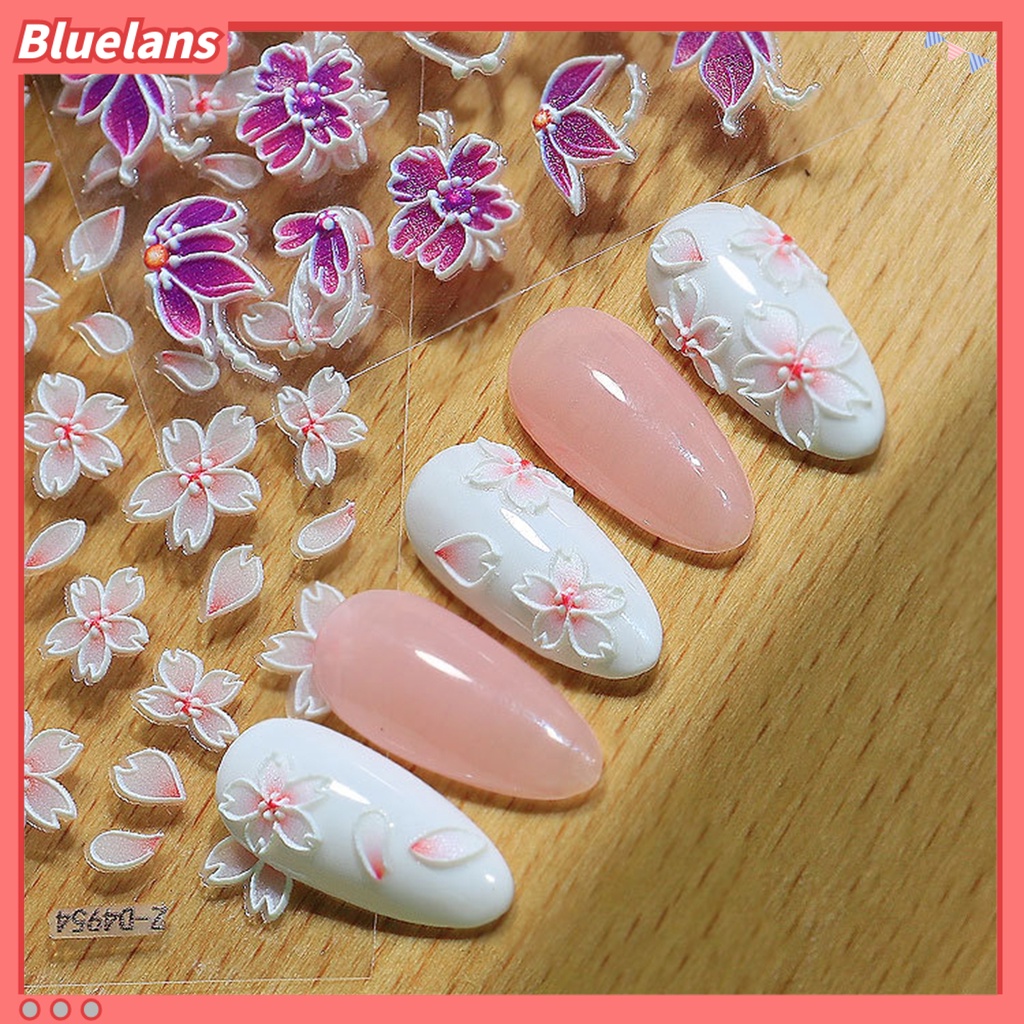 [BLM] Stiker Kuku Ukiran 5D Ultra Tipis Motif Bunga Timbul Stiker Pro Daun Nail Art Decals Untuk Manicure